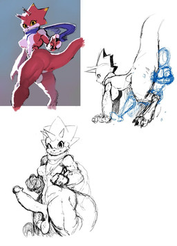 ambiguous_gender ambiguous_rimming_gynomorph anal anthro backsack balls breasts claws duo erection genitals gynomorph intersex intersex/ambiguous oral penis raised_tail rimming scarf sex simple_background tail toe_claws tenacitrus bandai_namco digimon betelgammamon digimon_(species) 2025 digital_media_(artwork) hi_res sketch