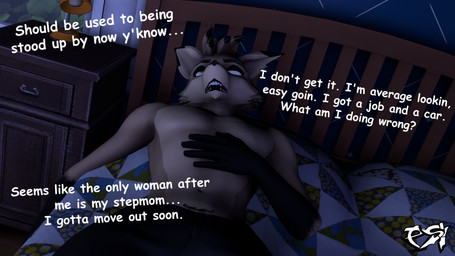 anthro bed black_body black_fur black_highlights bottomwear brown_body brown_fur brown_hair clothed clothing dialogue fur furniture hair highlights_(coloring) male multicolored_body multicolored_fur multicolored_hair shorts shorts_only solo text topless topless_anthro topless_male two_tone_body two_tone_fur two_tone_hair yellow_eyes psikokinetic warfaremachine_(modeler) psiko_(psikokinetic) canid canine canis jackal mammal 16:9 2024 3d_(artwork) absurd_res digital_media_(artwork) english_text hi_res source_filmmaker_(artwork) widescreen