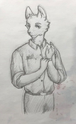 anthro belt belt_buckle bottomwear buckle clock clothed clothed_anthro clothed_male clothing ears_up eyebrows fur looking_at_viewer male pants shirt smile smiling_at_viewer solo topwear watch wristwatch reynard_goodfellow domestic_cat felid feline felis mammal hi_res monochrome