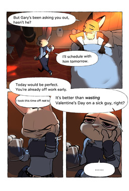 anthro bed bed_sheet bedding brown_body brown_fur clothed clothing dialogue duo eyes_closed female fingers fur furniture glass green_eyes grey_body grey_fur holidays inside long_ears male multicolored_body multicolored_fur on_bed orange_body orange_fur pillow police police_uniform purple_eyes shirt tan_body tan_fur tank_top teeth text topwear uniform walking butterfish8199 disney valentine's_day zootopia judy_hopps nick_wilde canid canine european_rabbit fox lagomorph leporid mammal oryctolagus rabbit red_fox true_fox comic english_text hi_res
