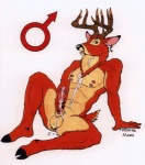 anthro bodily_fluids cum erection genital_fluids genitals hooves humanoid_genitalia humanoid_penis male masturbation nude penile penile_masturbation penis solo tim_o'rourke deer mammal 1996 marker_(artwork) traditional_media_(artwork)