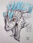 ambiguous_gender feral open_mouth solo teeth text tongue drerika ark_survival_evolved mythology dragon mythological_creature mythological_scalie rock_drake scalie 2020 headshot_portrait hi_res portrait traditional_media_(artwork) url