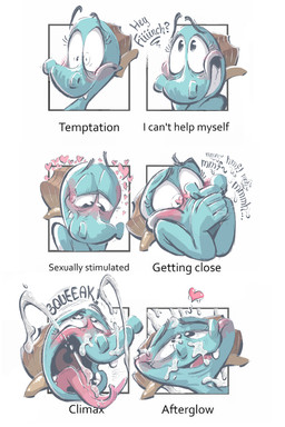 afterglow anthro bite biting_lip blue_body bodily_fluids chart clenched_teeth covering covering_mouth covering_own_mouth covering_self cum cum_on_face cum_on_own_face cum_on_self cumshot dialogue ejaculation genital_fluids horn imminent_orgasm intense_orgasm looking_pleasured male offscreen_character orgasm orgasm_face teeth text toony strathven mythology junebug_(strathven) dragon mythological_creature mythological_scalie scalie 2:3 absurd_res english_text hi_res