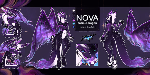 anthro female feral galaxy solo space star text bylenore mythology cosmic nova_(thermalisation) dragon mythological_creature mythological_scalie scalie english_text hi_res model_sheet