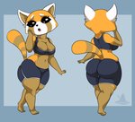 anthro areola areola_slip big_breasts big_butt bottomwear breasts butt camel_toe clothing female genitals huge_butt looking_at_viewer nipple_slip nipples pants shocked simple_background solo standing sweatpants thick_thighs wide_hips standing_tough aggretsuko sanrio retsuko ailurid mammal red_panda