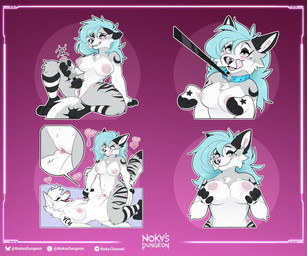 anthro bed blue_hair breast_grab breasts clitoris collar duo female female/female furniture genitals hair hand_on_breast hitachi_magic_wand leash leash_pull nipples nude sex sex_toy solo tribadism vaginal vibrator vulva wand_vibrator nokasdungeon hitachi ych_(character)