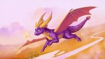 activision claws cloud dragon feral flying glitter hagalazka heart_symbol hi_res horn male mythological_creature mythological_scalie mythology oasis purple_body purple_eyes river scalie solo spread_wings spyro spyro_reignited_trilogy spyro_the_dragon sunset tail wings yellow_claws yellow_horn
