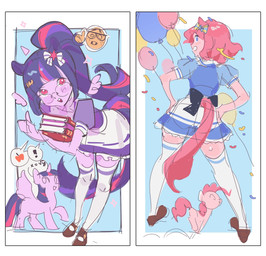 apple balloon book bottomwear clothing confetti duo female feral food fruit horn inflatable math plant skirt sparkles wings dnaitari friendship_is_magic hasbro my_little_pony mythology pinkie_pie_(mlp) twilight_sparkle_(mlp) earth_pony equid equine horse humanoid mammal mythological_creature mythological_equine pony winged_unicorn hi_res