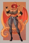 abs anthro armband belt big_breasts boots breasts cleavage clothed clothing curvy_figure female flesh_tunnel footwear gloves hair handwear high_heeled_boots high_heels horn huge_breasts muscular muscular_anthro muscular_female navel non-mammal_breasts non-mammal_navel orange_body orange_scales rabbit_ears red_hair scales shirt shoes solo tail tank_top thick_thighs topwear torn_clothing voluptuous wide_hips wings wmdiscovery93 mythology zoe_(awr_hey) dragon mythological_creature mythological_scalie scalie hi_res