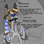 anthro anubis canid canine canis clothing costume deity domestic_dog egyptian_mythology emi_05 emi_05_owo femboy hi_res male mammal middle_eastern_mythology mummy mummy_costume mummy_wrappings mythology shiba_inu solo spitz undead