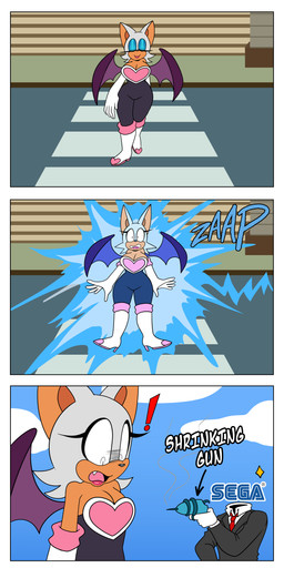 anthro armwear big_breasts boots breasts breasts_shrinking cleavage clothed clothing duo elbow_gloves fangs female footwear gloves handwear high_heeled_boots high_heels male shoes sound_effects surprised teeth walking ninotrash sega sonic_the_hedgehog_(series) rouge_the_bat bat mammal absurd_res comic hi_res