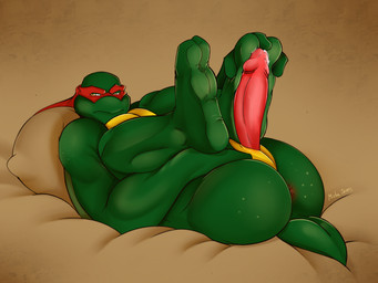 2_toes 3_fingers anthro blush bodily_fluids butt erection feet fingers foot_fetish genitals male nude penis shell simple_background solo tail toes mishajeans teenage_mutant_ninja_turtles teenage_mutant_ninja_turtles_(2003) raphael_(tmnt) reptile scalie turtle digital_media_(artwork) hi_res