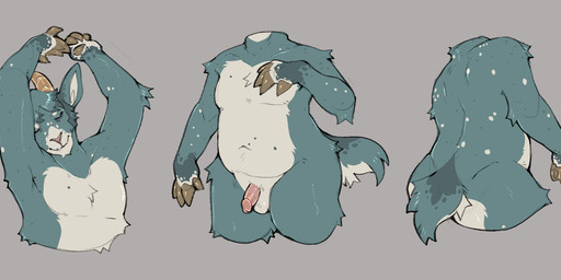 anthro circumcised circumcision_scar front_view genital_scar genitals hands_above_head hoof_hands horn male penis rear_view scar solo stretching tail kinksiyo thesphur_(thesphur) bovid caprine goat mammal hi_res