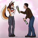 alcohol anthro beverage breasts clothed clothing duo female flower holidays human_on_anthro interspecies male male/female midriff navel plant text wine fizzymus valentine's_day ian_curtis tanya_(fizzymus) canid canine canis domestic_dog human mammal 1:1 2021 english_text hi_res