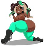 areola big_butt biped breasts butt clothing dark_body dark_skin eyelashes female footwear huge_butt legwear looking_at_viewer mostly_nude nipples pseudo_hair pupils shoes solo tentacle_hair tentacles thigh_highs zipper mechspazer nintendo splatoon marina_(splatoon) cephalopod humanoid marine mollusk octarian octoling absurd_res hi_res