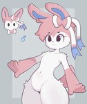 anthro bow_(feature) curvy_figure eyelashes featureless_chest featureless_crotch femboy fur fuzzy gender_symbol male male_symbol multicolored_body multicolored_fur navel nude smile solo standing symbol thick_thighs tuft wide_hips sadbox10 nintendo pokemon eeveelution generation_6_pokemon pokemon_(species) sylveon hi_res