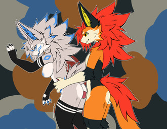 abstract_background anthro anthro_on_anthro anthro_penetrated anthro_penetrating anthro_penetrating_anthro armwear black_armwear black_body black_claws black_clothing black_fingerless_gloves black_fur black_gloves black_handwear black_legwear black_stockings blue_body blue_eyes blue_fur blue_inner_ear_fluff blue_markings blue_nipples blue_pawpads body_hair breasts claws clothing digitigrade duo erection evening_gloves eyewear female female_penetrated fingerless_gloves fingers fluffy fluffy_ears fluffy_hair fluffy_tail from_behind_position fur genitals glasses gloves grey_body grey_fur hair handwear inner_ear_fluff knot legwear male male/female male_penetrating male_penetrating_female markings multicolored_body multicolored_fur multicolored_hair neck_tuft nipples nude orange_body orange_fur pawpads penetration penis red_body red_fur red_hair sex smile standing standing_sex stockings tail tail_tuft tuft wearing_glasses white_body white_fur yellow_eyes yellow_inner_ear_fluff kevliwolf cane9 novabeast absurd_res digital_drawing_(artwork) digital_media_(artwork) hi_res