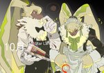 anthro bow_tie bowing butler clothing dress duo fluffy_chest fur long_ears maid_uniform male ponytail_ears uniform yellow_body yellow_fur guil87645127 bandai_namco digimon digimon_(species) symbareangoramon hi_res