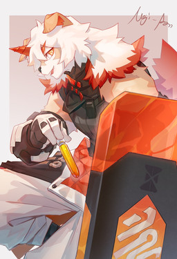 amber_eyes anthro black_clothing black_shirt black_tank_top black_topwear bottomwear clothing gloves handwear horn male open_mouth pants shield shirt simple_background smile solo tank_top topwear nejikyuu arknights hypergryph studio_montagne hung_(arknights) canid canine canis domestic_dog mammal 2020 hi_res