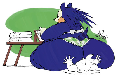 ambiguous_gender anthro apron big_butt blue_body butt cheek_markings clipboard clothing duo eyes_closed fabric facesitting facial_markings female female/ambiguous female_anthro furniture head_markings huge_butt huge_thighs markings obese obese_anthro obese_female overweight overweight_anthro overweight_female pattern_clothing pillow plaid plaid_clothing pointy_nose quill_hair quills_(anatomy) rear_view short_tail simple_background sitting_on_another table tail thick_thighs white_face polarisrdx animal_crossing nintendo mabel_able eulipotyphlan hedgehog mammal 2025 signature
