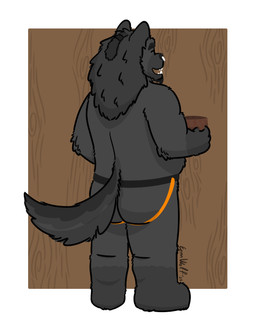 anthro butt clothed clothing container cup drinking facial_piercing fur grey_body grey_fur jockstrap jockstrap_only male nose_piercing nose_ring nude open_mouth piercing ring_piercing septum_piercing simple_background smile solo tail topless underwear underwear_only wood eemwolf eem_(eemwolf) canid canine canis mammal wolf digital_media_(artwork) hi_res