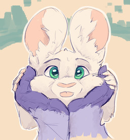 ambiguous_gender anthro blep disembodied_hand face_squish first_person_view fur green_eyes head_in_hands looking_at_viewer simple_background size_difference solo squish tongue tongue_out white_body white_fur animancer aevsmonki luck_(animancer) dipodid haplorhine jerboa mammal monkey primate rodent bust_portrait hi_res portrait
