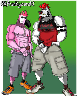abs alternative_fashion anthro arm_tattoo balls barazoku beak beard belly_hair biceps big_muscles big_pecs black_beak black_beard black_body black_chest_hair black_clothing black_facial_hair black_fur black_penis black_shirt black_sideburns black_tank_top black_topwear body_hair border bottomwear bottomwear_down bros_being_bros chest_hair chest_tuft claws clothed clothing delinquent double_masturbation duo erection facial_hair fangs feathers fondling_penis footwear frown frowning_at_viewer fur furrowed_eyebrows genitals grabbing_own_penis green_background green_bottomwear green_clothing green_shorts grey_bottomwear grey_clothing grey_shorts grope hair hand_on_penis happy_trail holding_erection holding_own_penis holding_penis jock larger_anthro larger_male looking_at_viewer male male/male manly masturbation mohawk muscular muscular_anthro muscular_arms muscular_male muscular_thighs mutual_masturbation nipples no_homo open_bottomwear open_clothing open_shorts orange_clothing orange_footwear orange_shoes orange_sneakers pants pants_down partially_clothed pecs penile penile_masturbation penis penis_grab penis_squeeze pink_body pink_feathers presenting presenting_balls presenting_body presenting_pecs presenting_penis punk rebel red_beard red_body red_clothing red_eyes red_facial_hair red_fur red_hair red_penis red_shirt red_tank_top red_topwear rubbing_penis sagging sagging_pants self_grope shirt shoes shorts showing_off_muscles sideburns simple_background size_difference smaller_anthro smaller_male sneakers standing stern stern_look stroking_penis tank_top tattoo teeth thick_arms thick_thighs topless topless_anthro topless_male topwear tough_guy tuft unzipped unzipped_clothing unzipped_pants white_body white_border white_chest_hair white_feathers white_fur zipper frankyzaraki avian bear bird flamingo mammal polar_bear ursine 4:5 hi_res