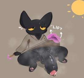 anthro big_penis bodily_fluids butt clothed clothing clothing_lift excessive_musk excessive_sweat foreskin genital_fluids genitals huge_penis humanoid_genitalia humanoid_penis magic male musk musky_balls musky_butt musky_penis pawpads penis precum sitting solo sweat sweaty_butt sweaty_genitalia sweaty_penis tired froogg google google_doodle magic_cat_academy momo_(google) domestic_cat felid feline felis mammal