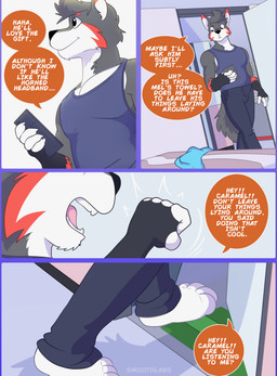 age_difference anthro dialogue fur grey_body grey_fur male male/male solo text young young_male younger_male smoothlabs caramel_(smoothlabs) maeth_(smoothlabs) canid canine canis mammal wolf absurd_res comic digital_media_(artwork) english_text hi_res