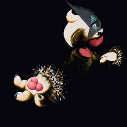 anthro black_body black_claws black_mask black_sclera breasts claws clothing female fur green_mask hair looking_at_viewer nipples pawpads pink_clothing pink_eyes pink_nose pink_pawpads shadowed_body solo white_body white_ears white_fur white_hair halfbaked-hope nintendo pokemon generation_9_pokemon meowscarada pokemon_(species) 1:1 2026 absurd_res digital_media_(artwork) digital_painting_(artwork) hi_res painting_(artwork) signature