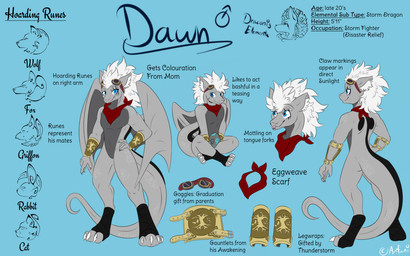 animal_runes anthro armor black_dorsal_ridge black_leg_wraps black_legwraps blue_eyes buckle claws clothing dark_chest darker_belly dorsal_fin dorsal_ridge egg egg_in_lap egg_pattern eyewear eyewear_on_head facial_markings fin floofy_hair forked_tongue gauntlets gloves goggles goggles_on_head grey_body grey_scales hair hand_on_hip handwear head_markings iconography inner_ear_fluff leather_gauntlets leg_wrap leg_wraps logo lore male markings membrane_(anatomy) membranous_wings mottled mottled_tongue mottled_tongue_forks norse_iconography norse_markings red_scarf runes scales scarf sitting solo species_symbol standing swirls symbol tail tail_touching_chin teasing text tongue tuft white_claws white_hair white_inner_ear_fluff wings wraparound_goggles wraps anfani_(artist) neko-me european_mythology mythology dawn_(dawnthedragon) draconis_elementa dragon mythological_creature mythological_scalie scalie western_dragon 16:10 absurd_res artist_collaboration artist_logo artist_name english_text hi_res model_sheet signature widescreen