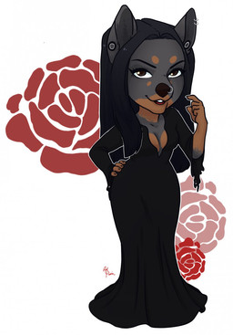 anthro chibi female looking_at_viewer smile solo wide_hips redpixie canid canine canis dobermann domestic_dog mammal pinscher hi_res