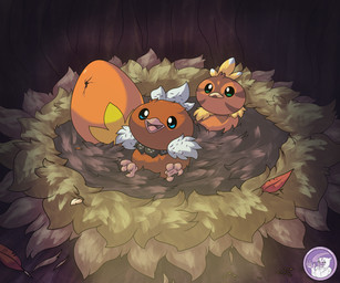 egg feathers hatching markings nest regional hyperchibiabsol nintendo pokemon avian bird generation_3_pokemon pokemon_(species) torchic variant 6:5 absurd_res hi_res