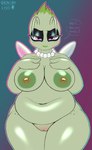 age_difference anthro areola belly big_breasts big_female bodily_fluids breasts female freckled_face freckled_legs freckles gem genitals green_areola green_body green_nipples hand_on_breast jewelry looking_at_viewer navel necklace nipples nude older_female pearl_(gem) pearl_necklace pokemorph purple_eyes pussy seductive simple_background slightly_chubby slightly_chubby_female smile solo text wings graviidy nintendo pokemon celebi generation_1_pokemon generation_2_pokemon humanoid legendary_pokemon pokemon_(species) digital_media_(artwork) hi_res
