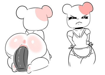 anthro anus apron apron_only ass_up big_butt butt clothed clothing dildo dildo_in_vagina dildo_insertion female front_view fur genitals kneeling object_in_ass orange_body orange_fur penetration rear_view sex_toy sex_toy_in_vagina sex_toy_insertion simple_background skinny skinny_female solo tail vaginal vaginal_penetration vulva white_body white_fur savagensfw oruchuban_ebichu ebichu cricetid hamster mammal rodent digital_media_(artwork) multiple_images