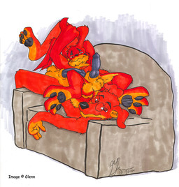 animal_genitalia animal_penis anthro black_penis canine_genitalia canine_penis duo erection eyewear furniture genitals glasses humanoid_genitalia humanoid_penis knot knotted_penis looking_at_viewer lying male nude on_back pawpads penis reclining smile sofa spread_legs spreading glenn bandai_namco digimon demi-glenn glenn_(character) canid canine canis digimon_(species) domestic_dog gazimon mammal 2004