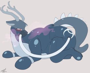 all_fours big_diaper biohazard_symbol clothed clothing diaper diaper_under_clothing diaper_under_latex diaper_under_skinsuit female feral hazard_symbol hosesuit latex looking_pleasured pheromones side_view skinsuit solo symbol tight_clothing wearing_diaper steelshark mythology dragon mythological_creature mythological_scalie scalie absurd_res hi_res