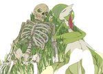 bone death evolutionary_stone eyes_closed feels female flower grass hand_on_belly human_skeleton lying mega_stone micro_calves not_furry on_back on_grass on_ground pelvis plant rib_cage sad simple_background skeleton skull sleeping solo thin_arms thin_calves white_background ap1os nintendo pokemon gardevoir generation_3_pokemon pokemon_(species) hi_res