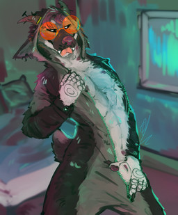 animal_genitalia anthro bedroom clothing erection genitals grin horn kigurumi male onesie penis sheath smile solo tail tongue tongue_out underwear undressing yamithaboi deadlock_(game) valve billy_(deadlock) bovid caprine goat hyena mammal absurd_res hi_res