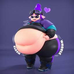 belly belly_grab belly_overhang belly_squish big_belly big_butt black_bottomwear black_clothing black_eyewear black_footwear black_goggles black_mouth black_pants black_shoes blue_background blue_eyes bottomwear butt chubby_cheeks clothing eyebrows eyewear eyewear_on_head female footwear front_view goggles goggles_on_head hair hand_on_belly hand_on_own_belly heart_symbol huge_belly huge_butt huge_thighs humanoid_pointy_ears hyper hyper_belly jacket logo motion_lines navel not_furry obese obese_female obese_humanoid onomatopoeia open_mouth open_smile overweight overweight_female overweight_humanoid pants pointy_ears pseudo_hair purple_clothing purple_eyebrows purple_hair purple_jacket purple_topwear sharp_teeth shoes simple_background slosh sloshing_belly smile solo sound_effects squish tan_body tan_ears tan_skin teeth tentacle_hair tentacles text thick_thighs three-quarter_view topwear weight_gain maskedtreasure nintendo splatoon amy_(sizeablesfm) animal_humanoid aquatic aquatic_humanoid cephalopod cephalopod_humanoid humanoid inkling mollusk mollusk_humanoid 1:1 2023 3d_(artwork) artist_logo artist_name blender_(artwork) colored digital_media_(artwork) hi_res shaded