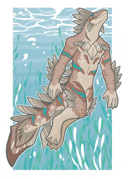 3_toes 5_fingers anthro arm_fin biped black_eyes brown_body brown_fin brown_scales dorsal_fin featureless_chest featureless_crotch feet fin fingers head_fin kelp leg_fin male male_anthro membrane_(anatomy) mouth_closed multicolored_body multicolored_scales nude nude_anthro nude_male outline pectoral_fin scales sea snout solo swimming tail tail_fin tan_body tan_fin tan_scales teal_body teal_scales toes underwater water webbed_feet webbed_hands white_outline snarkysardine mythology aquatic dragon fish hybrid mythological_creature mythological_scalie scalie 2025 hi_res