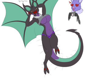 anthro bed black_body blep blood bodily_fluids breasts camel_toe camera clothed clothing countershading curling_tail curvy_figure duo ears_up female female_focus furniture half-closed_eyes hands_behind_head heart_eyes heart_symbol holding_camera holding_object inviting knee_up knock-kneed looking_at_viewer lying lying_on_bed male membrane_(anatomy) membranous_wings mostly_nude narrowed_eyes navel non-mammal_breasts non-mammal_navel nosebleed on_back on_bed panties paws pose purple_body purple_countershading seductive shirt skimpy smile solo_focus spread_wings tail thick_tail tongue tongue_out topwear underwear vest wide_hips wings conditional_dnp samagthrav2 nintendo pokemon craig_(zintal) decibelle_(zintal) bat generation_5_pokemon generation_6_pokemon mammal noivern pokemon_(species) scalie swoobat hi_res pinup