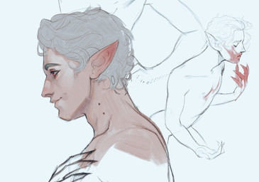 athletic athletic_humanoid bite_mark bite_mark_on_neck blood bodily_fluids claws fanged_bite_mark fanged_bite_mark_on_neck finger_claws hair humanoid_pointy_ears male not_furry pointy_ears red_eyes shirtless solo white_hair suchabby baldur's_gate baldur's_gate_3 bioware dungeons_and_dragons electronic_arts hasbro larian_studios wizards_of_the_coast astarion_(baldur's_gate) elf humanoid vampire bust_portrait hi_res portrait