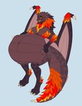 ambiguous_gender ambiguous_prey anthro belly belly_tuft big_belly big_breasts biped blue_background breasts digitigrade female female_pred fire hand_on_belly lava membrane_(anatomy) membranous_wings open_mouth scales simple_background smile soft_vore solo tail thorns tuft unseen_prey vore wide_hips wings warhamon mythology dragon mythological_creature mythological_scalie scalie absurd_res hi_res