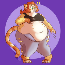 anthro barefoot belly belly_expansion big_breasts biped bottomwear breast_expansion breasts clothed clothed_anthro clothed_female clothing denim denim_bottomwear denim_clothing exclamation_point expansion eyewear feet female female_anthro fur glasses green_eyes hair heart_button jeans markings multi_nipple nipples obese obese_anthro obese_female orange_hair orange_markings overweight overweight_anthro overweight_female pants round_glasses shirt solo striped_markings striped_tail stripes tail tail_markings text topwear torn_bottomwear torn_clothing torn_jeans torn_pants torn_shirt torn_topwear vial wardrobe_malfunction weight_gain yellow_body yellow_fur yellow_text strawberrymilkdog felid leopard mammal pantherine 1:1 absurd_res hi_res