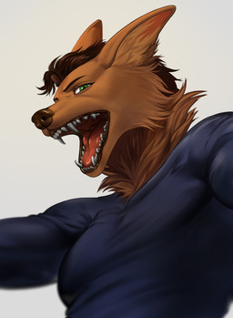 anthro brown_body brown_fur brown_hair clothed clothing fangs fur hair inner_ear_fluff male male_anthro open_mouth solo teeth tongue tuft lasvevez canid canine mammal absurd_res hi_res