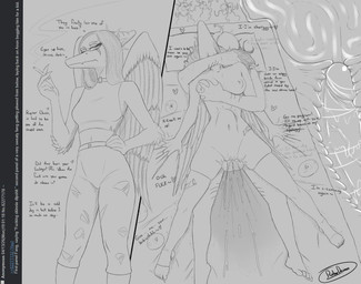 5_fingers 5_toes ahegao anthro anthro_penetrated big_breasts big_penis bodily_fluids breasts claws clothing cum feet female fingers genital_fluids genitals human_fetish human_on_anthro interspecies licking looking_pleasured male male/female nipples ovum penetration penis scar text toes tongue vulva wings ratherdevious 4chan cavemanon_studios goodbye_volcano_high ko_op_(game_developer) snoot_game anon_(snoot_game) fang_(gvh) human mammal prehistoric_species pterosaur reptile scalie 2026 absurd_res black_and_white english_text hi_res monochrome sketch