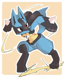 3_fingers 3_toes ambiguous_anthro ambiguous_gender anthro biped black_body black_fur black_inner_ear black_markings blue_body blue_fur blue_tail blush blush_lines border chest_spike closed_smile facial_markings featureless_crotch feet fingers fur glistening glistening_body glistening_eyes gloves_(marking) hand_spike head_markings markings mask_(marking) mouth_closed multicolored_body multicolored_fur neck_tuft nude nude_ambiguous nude_anthro orange_background outline pointy_ears pose prick_ears red_eyes simple_background smile solo spikes spikes_(anatomy) tail toes tuft white_border white_outline yellow_body yellow_fur pu_sukebe nintendo pokemon canid canine generation_4_pokemon lucario mammal pokemon_(species) 2019 digital_drawing_(artwork) digital_media_(artwork) hi_res