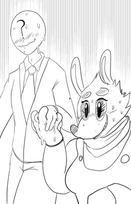 ?_face anthro blush bodily_fluids clothing duo female hand_holding larger_male male necktie size_difference smaller_female smile suit sweat kl0ndike poppy_opossum anon poppy_opossum_(character) american_opossum human mammal marsupial virginia_opossum 9:14 black_and_white hi_res monochrome