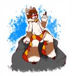 5_fingers anthro antlers balls bell bell_collar big_penis biped blue_eyes blush blush_lines brown_body brown_fur brown_hair collar erection fingers fur genitals hair hooves horn humanoid_genitalia humanoid_penis long_penis male nude penis scarf simple_background solo white_body white_fur mewgle sen_(mewgle) deer mammal new_world_deer reindeer digital_media_(artwork) hi_res